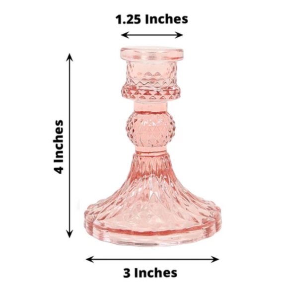 Pair Candy Pink Faceted Glass Candlesticks 2 Crystal Candle Holders Set Vintage - Picture 6 of 10